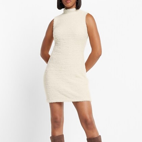 NWOT Express Cozy Knit Mock Neck
Sleeveless Open Back fuzzy above knee dress 👗 - Picture 1 of 16